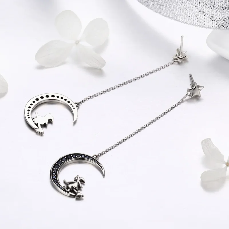 (image for) Pandora Style Silver Dangle Earrings, Moon - SCE287 - View 5