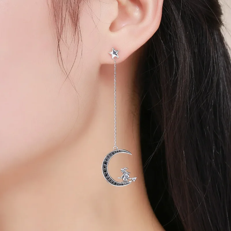 (image for) Pandora Style Silver Dangle Earrings, Moon - SCE287 - View 6