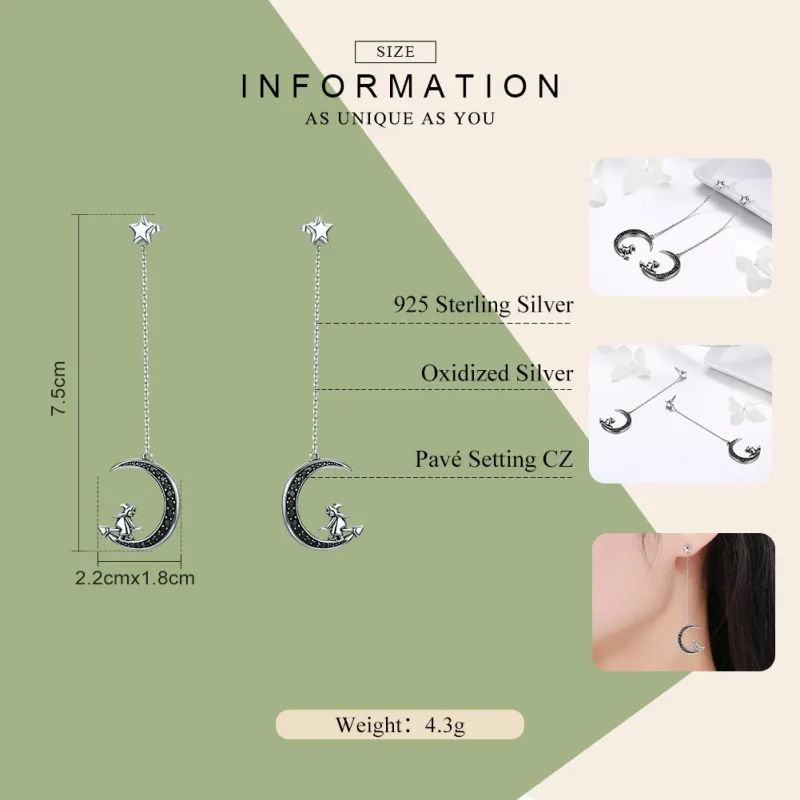 (image for) Pandora Style Silver Dangle Earrings, Moon - SCE287 - View 7