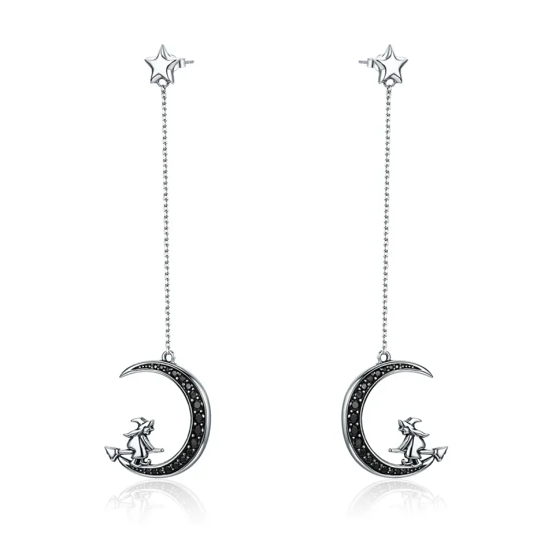 (image for) Pandora Style Silver Dangle Earrings, Moon - SCE287 - Product Image