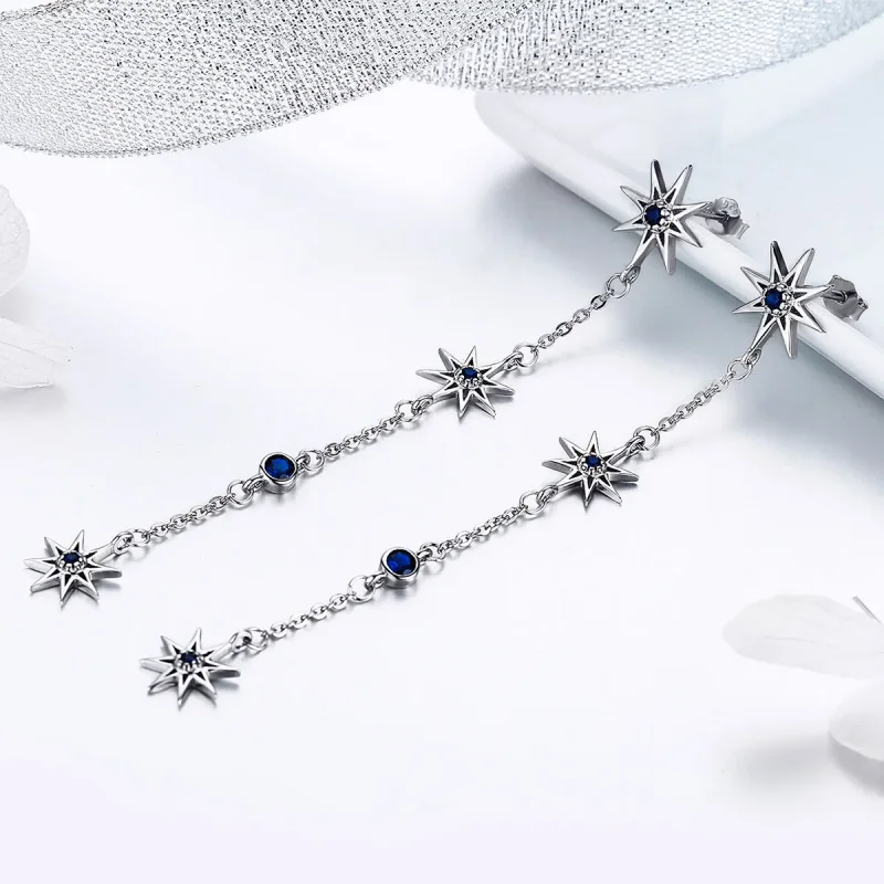 (image for) Pandora Style Silver Dangle Earrings, Octagonal Star - BSE060 - View 3