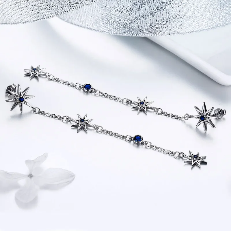 (image for) Pandora Style Silver Dangle Earrings, Octagonal Star - BSE060 - View 4