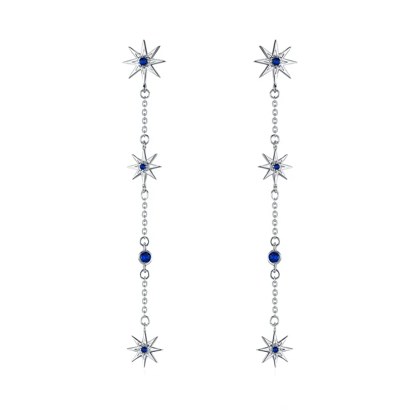 (image for) Pandora Style Silver Dangle Earrings, Octagonal Star - BSE060 - Product Image