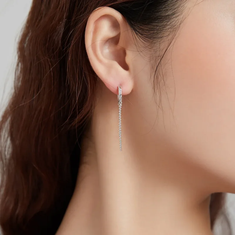 (image for) Pandora Style Silver Dangle Earrings, Pearl Chain - SCE1121 - View 6