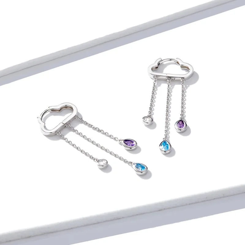 (image for) Pandora Style Silver Dangle Earrings, Rainy Clouds - BSE220 - View 2