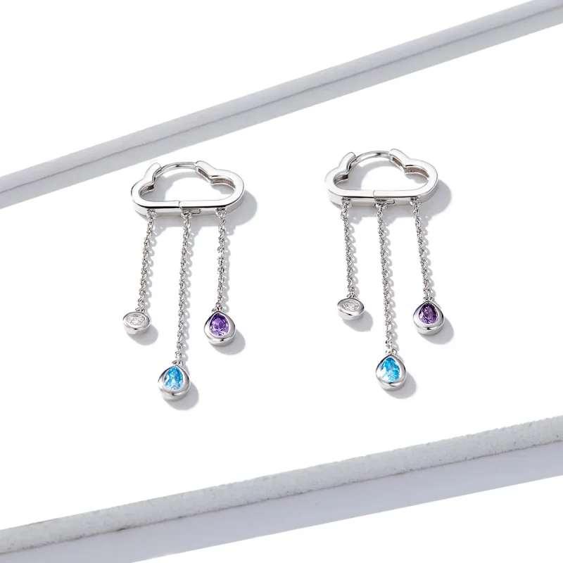 (image for) Pandora Style Silver Dangle Earrings, Rainy Clouds - BSE220 - View 3