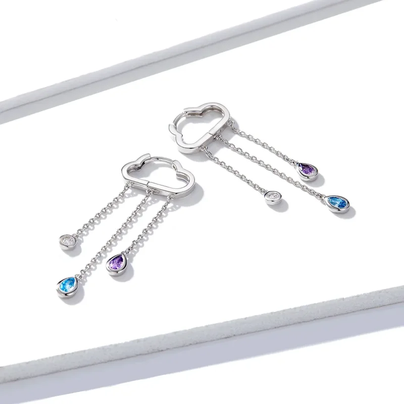 (image for) Pandora Style Silver Dangle Earrings, Rainy Clouds - BSE220 - View 4