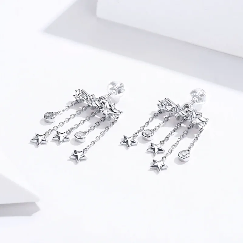 (image for) Pandora Style Silver Dangle Earrings, Shining Star - SCE700 - View 2