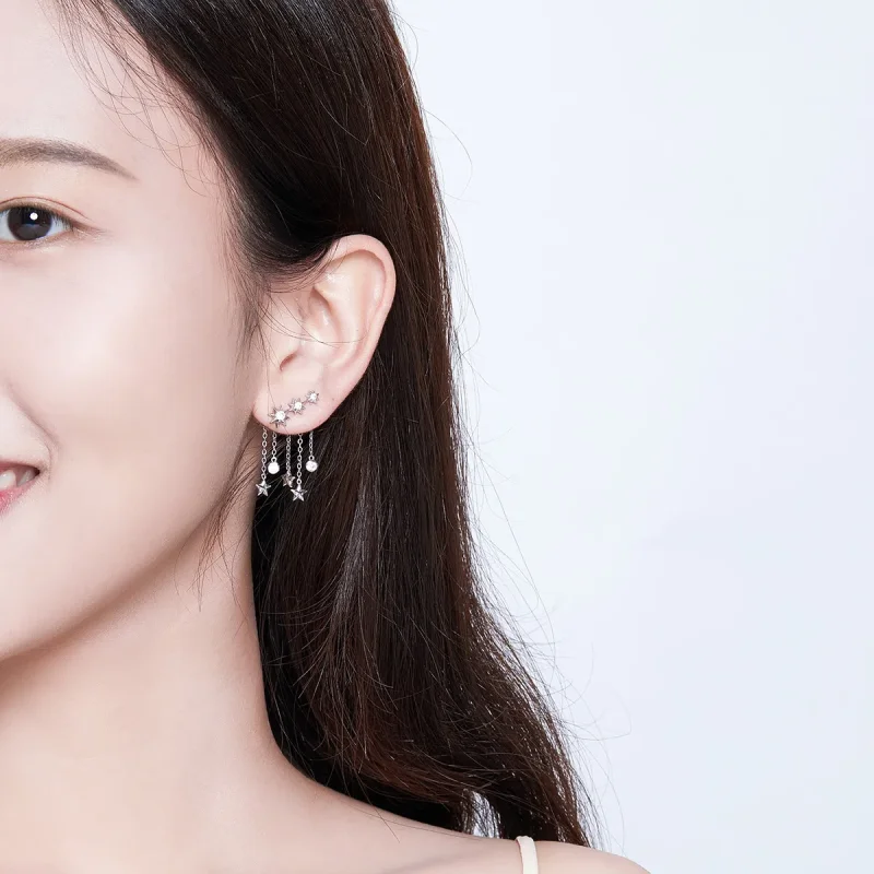 (image for) Pandora Style Silver Dangle Earrings, Shining Star - SCE700 - View 6