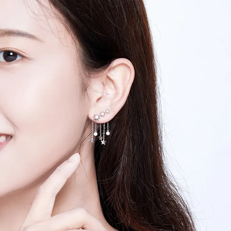 (image for) Pandora Style Silver Dangle Earrings, Shining Star - SCE700 - View 7