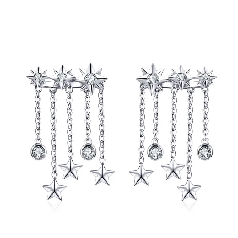 (image for) Pandora Style Silver Dangle Earrings, Shining Star - SCE700 - Product Image