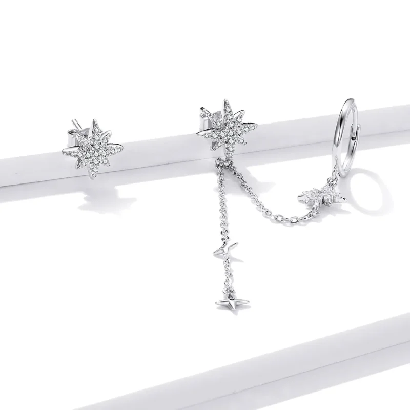 (image for) Pandora Style Silver Dangle Earrings, Shining Stars - BSE433 - View 2