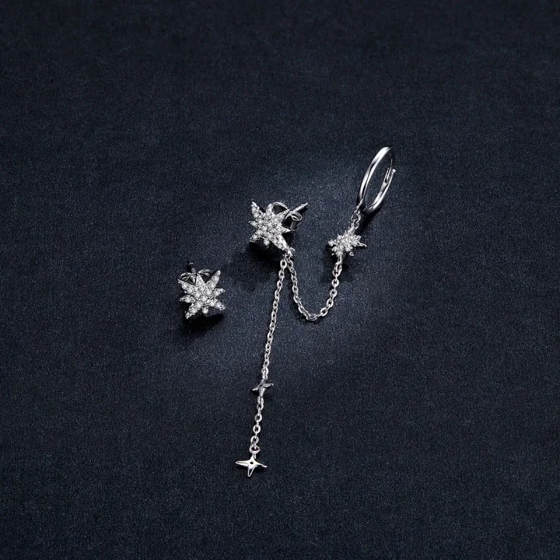 (image for) Pandora Style Silver Dangle Earrings, Shining Stars - BSE433 - View 5