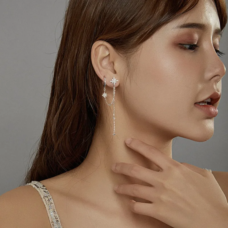 (image for) Pandora Style Silver Dangle Earrings, Shining Stars - BSE433 - View 6