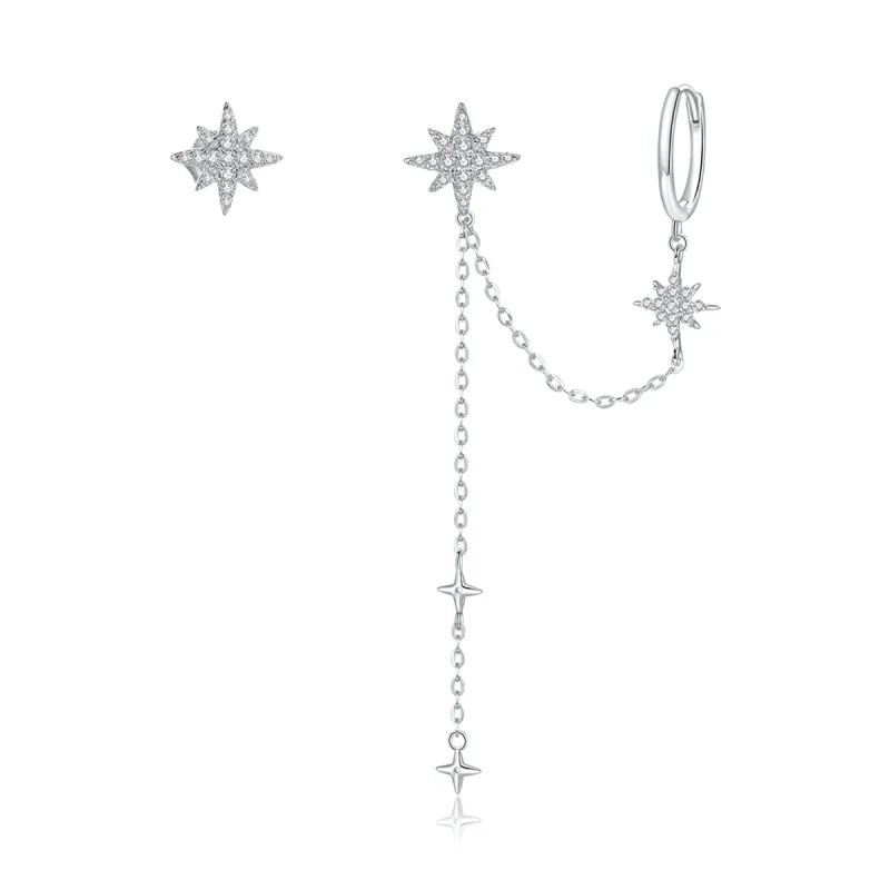 (image for) Pandora Style Silver Dangle Earrings, Shining Stars - BSE433 - Product Image