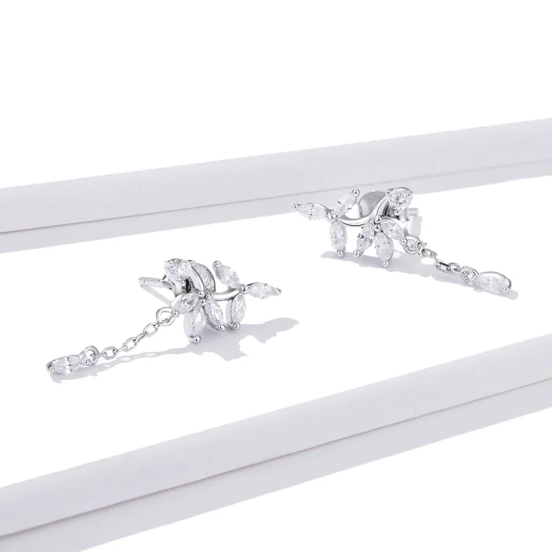 (image for) Pandora Style Silver Dangle Earrings, Shiny Flower - BSE350 - View 3