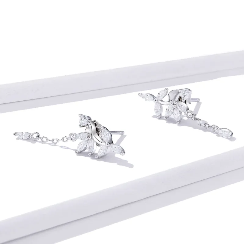 (image for) Pandora Style Silver Dangle Earrings, Shiny Flower - BSE350 - View 4