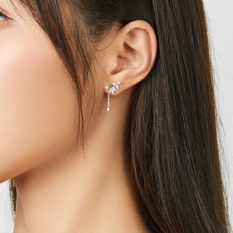 (image for) Pandora Style Silver Dangle Earrings, Shiny Flower - BSE350 - View 8