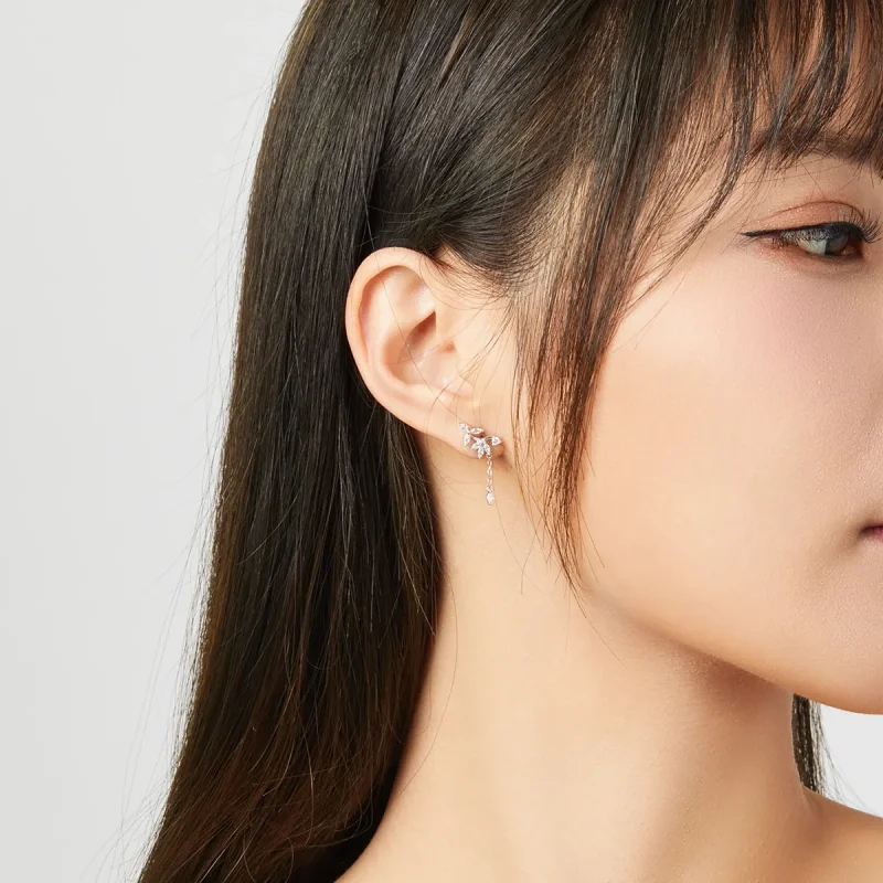 (image for) Pandora Style Silver Dangle Earrings, Shiny Flower - BSE350 - View 9