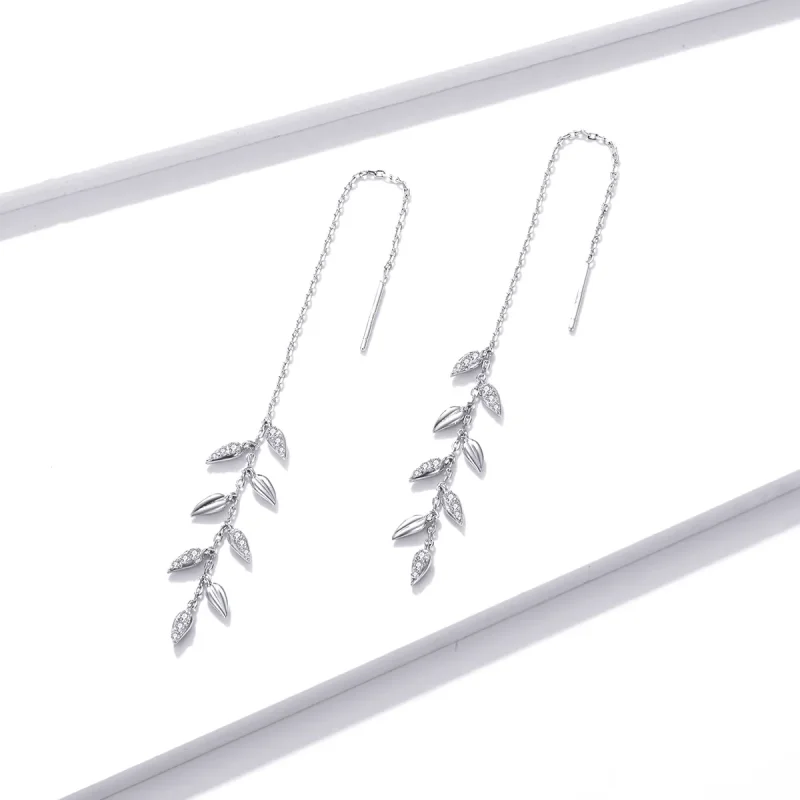 (image for) Pandora Style Silver Dangle Earrings, Shiny Wheat - BSE447 - View 2