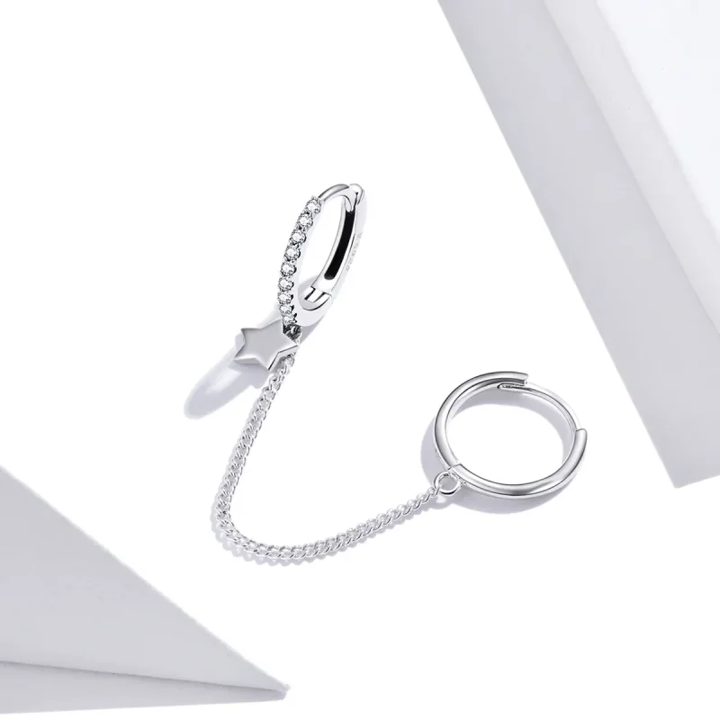 (image for) Pandora Style Silver Dangle Earrings, Single Star - SCE914 - View 3