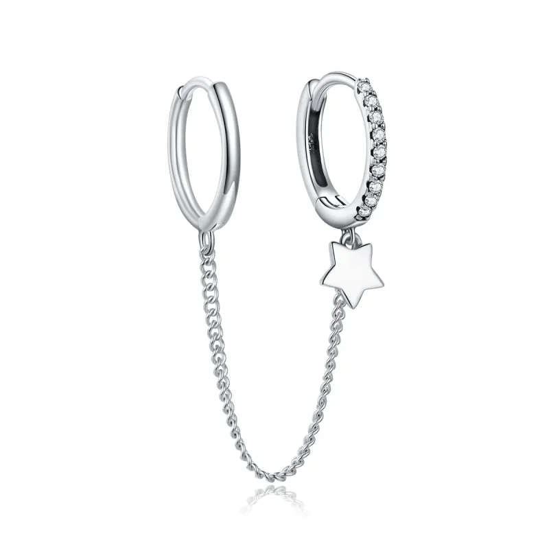 (image for) Pandora Style Silver Dangle Earrings, Single Star - SCE914 - Product Image