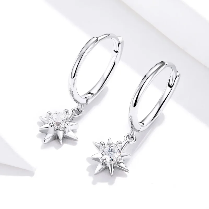 (image for) Pandora Style Silver Dangle Earrings, Star - SCE759 - View 2