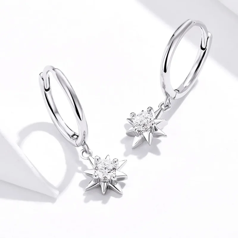 (image for) Pandora Style Silver Dangle Earrings, Star - SCE759 - View 4
