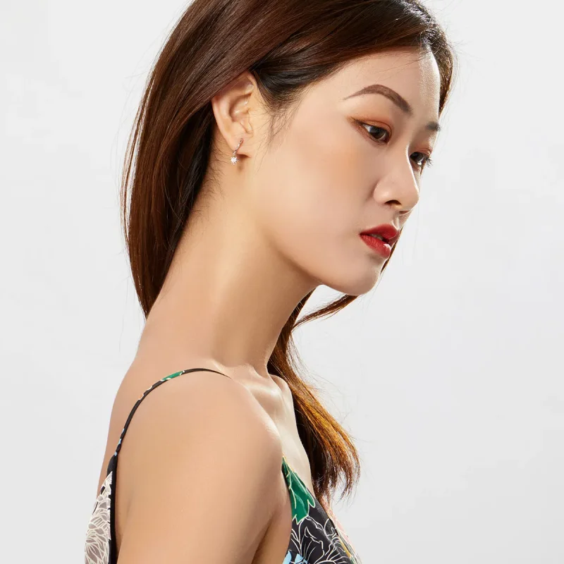 (image for) Pandora Style Silver Dangle Earrings, Star - SCE759 - View 5