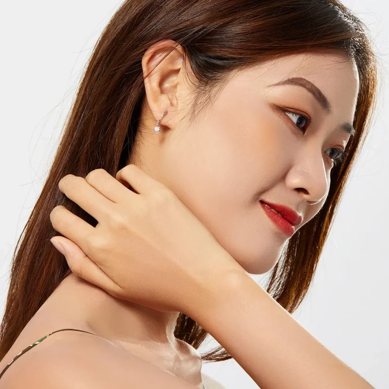 (image for) Pandora Style Silver Dangle Earrings, Star - SCE759 - View 6