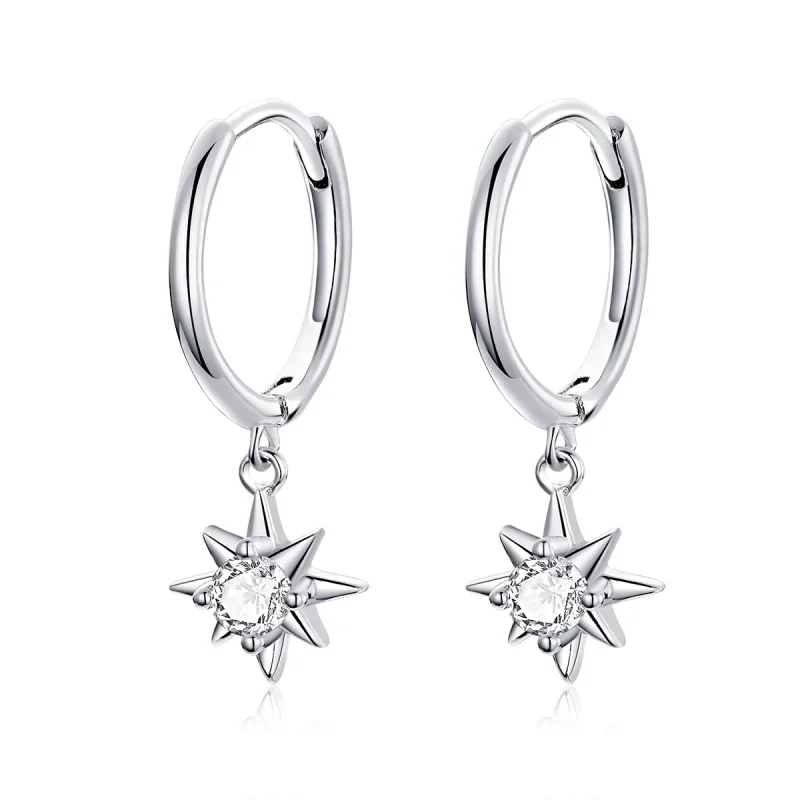 (image for) Pandora Style Silver Dangle Earrings, Star - SCE759 - Product Image