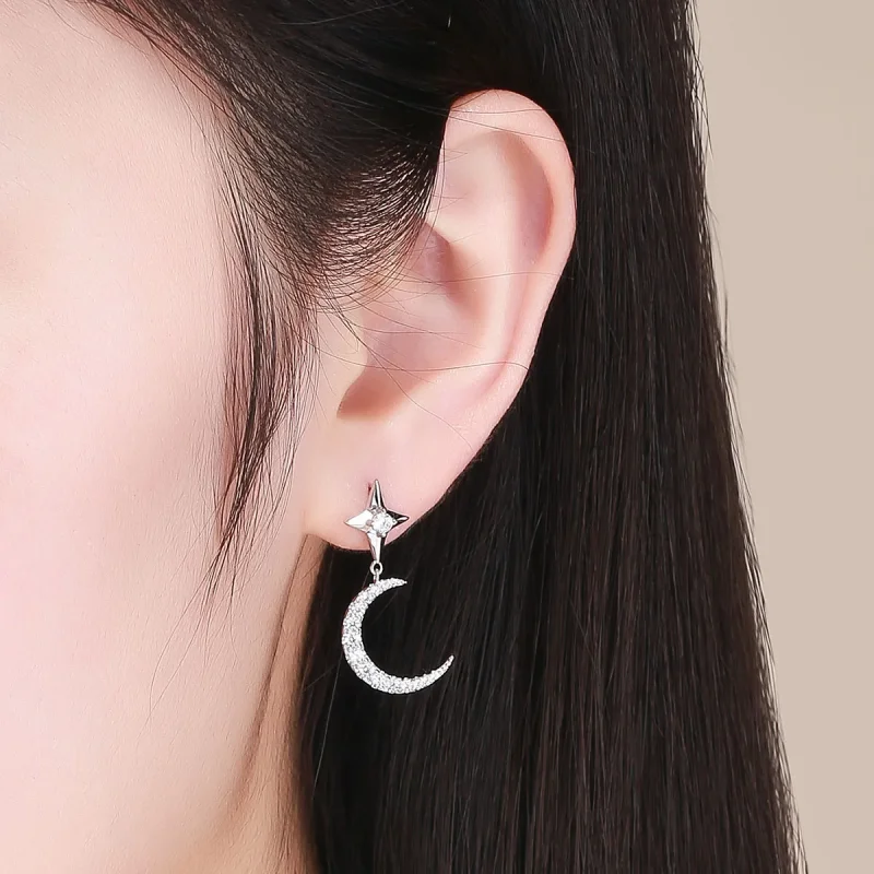 (image for) Pandora Style Silver Dangle Earrings, Starlight Moon Sky - BSE050 - View 5