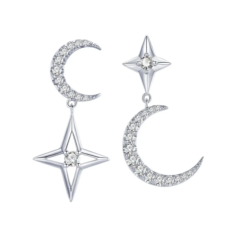 (image for) Pandora Style Silver Dangle Earrings, Starlight Moon Sky - BSE050 - Product Image