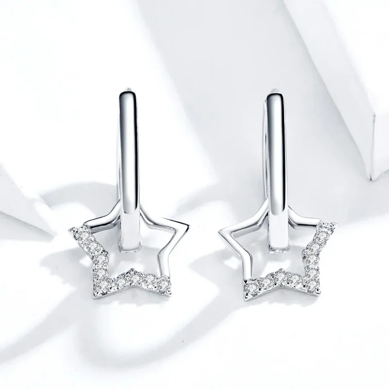 (image for) Pandora Style Silver Dangle Earrings, Starry - BSE276 - View 3