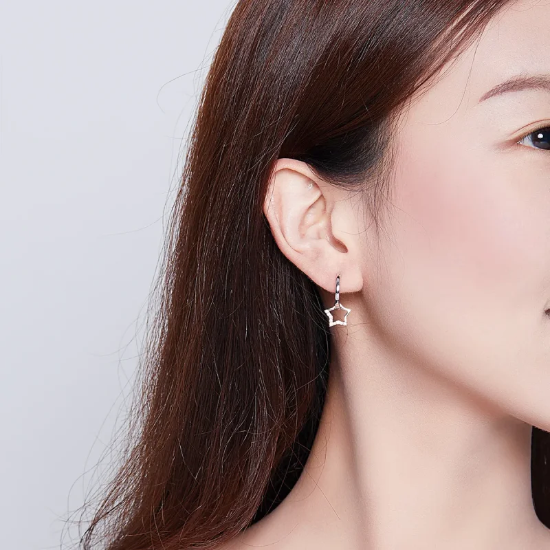 (image for) Pandora Style Silver Dangle Earrings, Starry - BSE276 - View 5