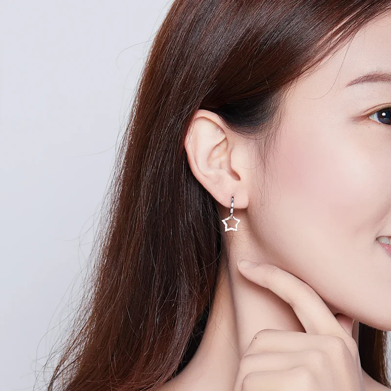 (image for) Pandora Style Silver Dangle Earrings, Starry - BSE276 - View 6