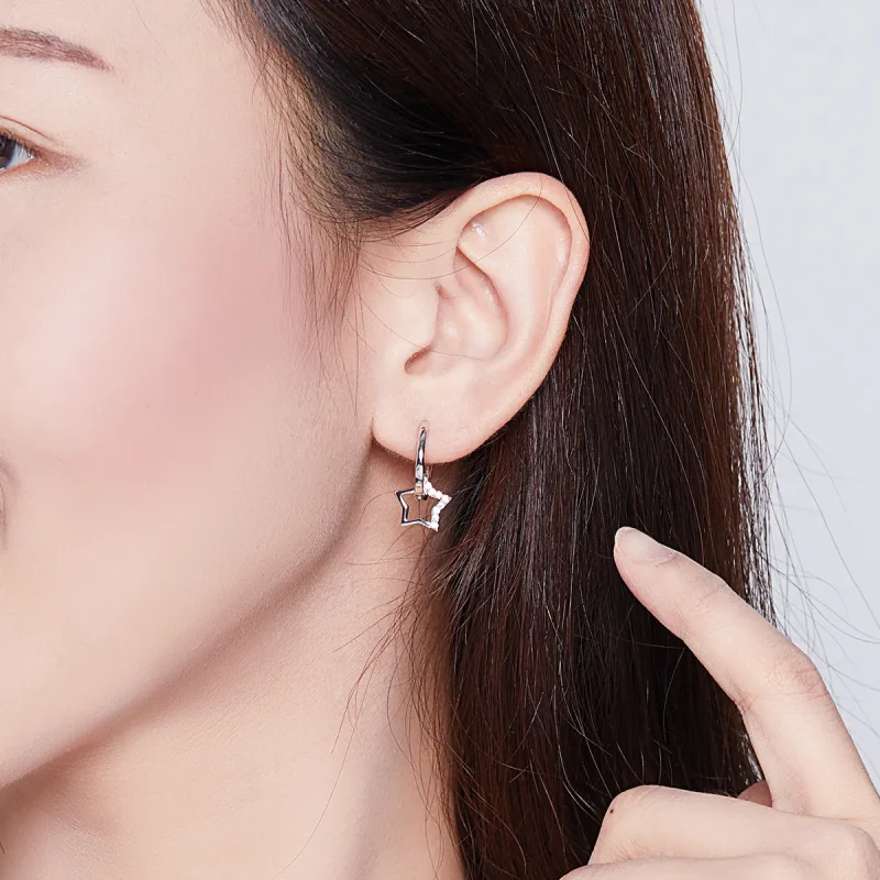 (image for) Pandora Style Silver Dangle Earrings, Starry - BSE276 - View 7