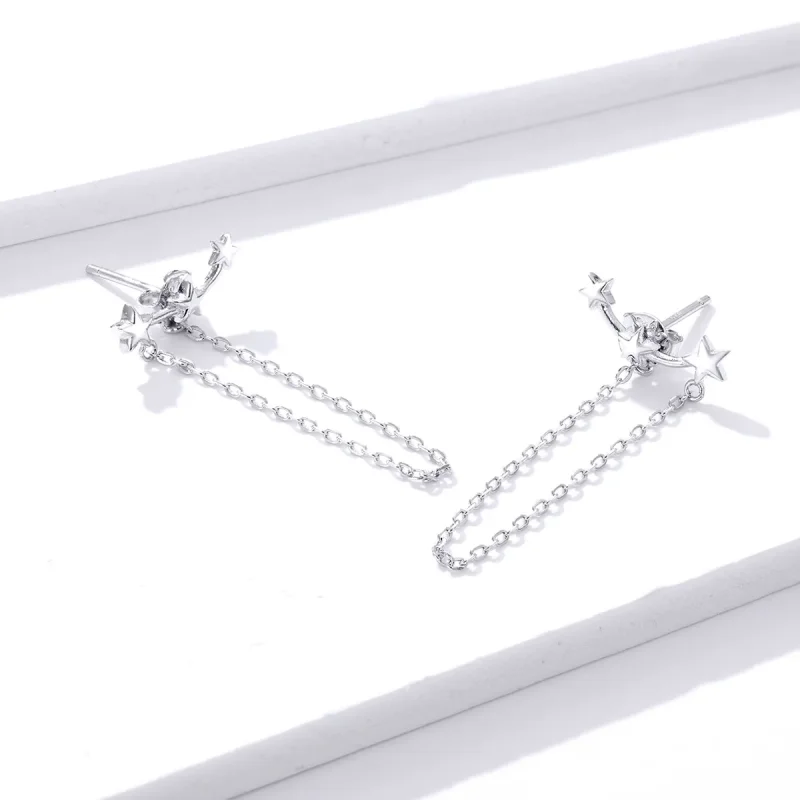 (image for) Pandora Style Silver Dangle Earrings, Starry - BSE361 - View 3