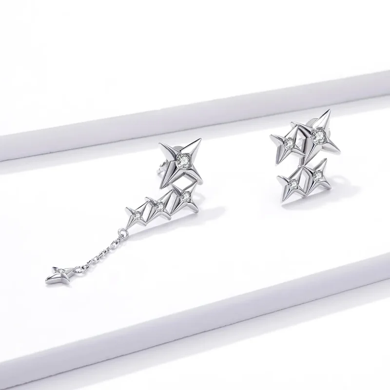 (image for) Pandora Style Silver Dangle Earrings, Starry - BSE461 - View 2