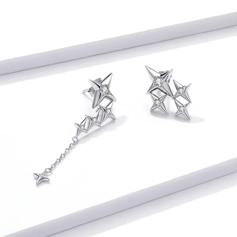 (image for) Pandora Style Silver Dangle Earrings, Starry - BSE461 - View 3