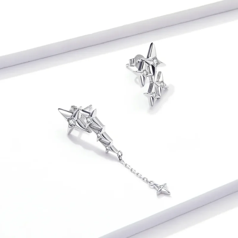 (image for) Pandora Style Silver Dangle Earrings, Starry - BSE461 - View 4
