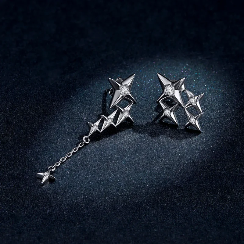 (image for) Pandora Style Silver Dangle Earrings, Starry - BSE461 - View 5