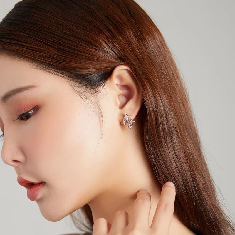 (image for) Pandora Style Silver Dangle Earrings, Starry - BSE461 - View 6