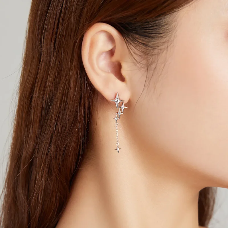 (image for) Pandora Style Silver Dangle Earrings, Starry - BSE461 - View 7