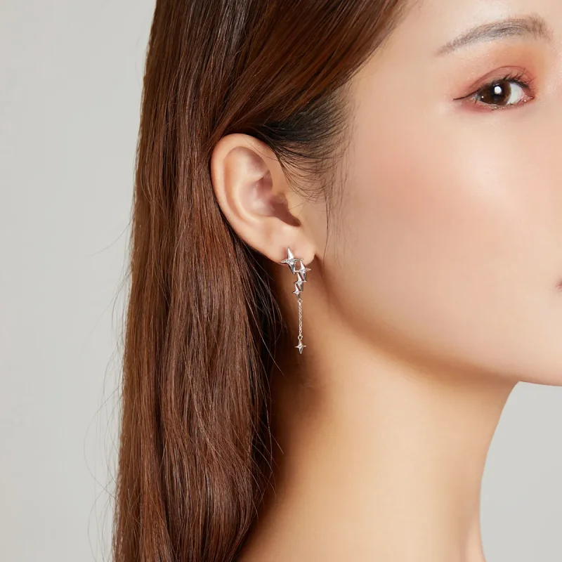 (image for) Pandora Style Silver Dangle Earrings, Starry - BSE461 - View 8