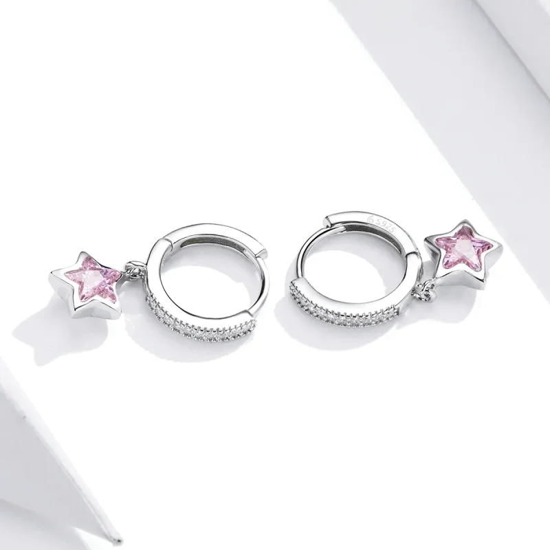 (image for) Pandora Style Silver Dangle Earrings, Stars - BSE414 - View 4