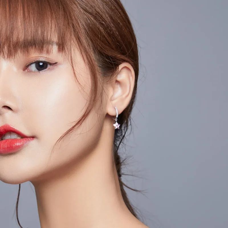 (image for) Pandora Style Silver Dangle Earrings, Stars - BSE414 - View 5