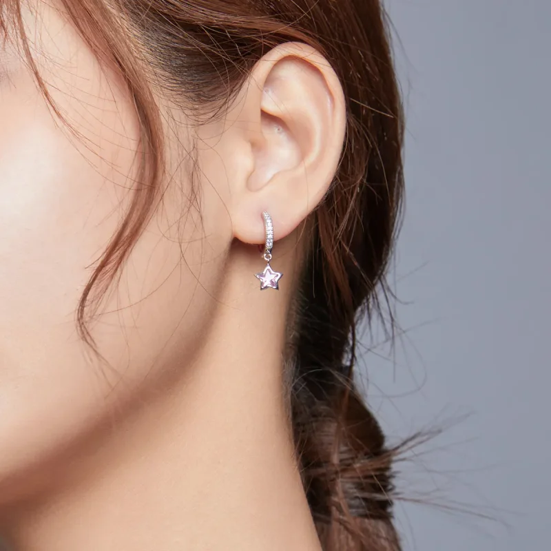 (image for) Pandora Style Silver Dangle Earrings, Stars - BSE414 - View 6