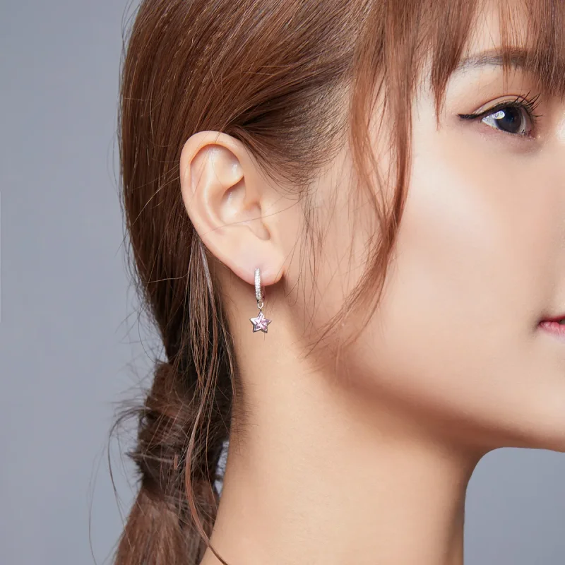 (image for) Pandora Style Silver Dangle Earrings, Stars - BSE414 - View 7