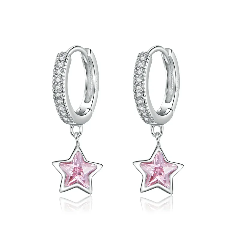 (image for) Pandora Style Silver Dangle Earrings, Stars - BSE414 - Product Image